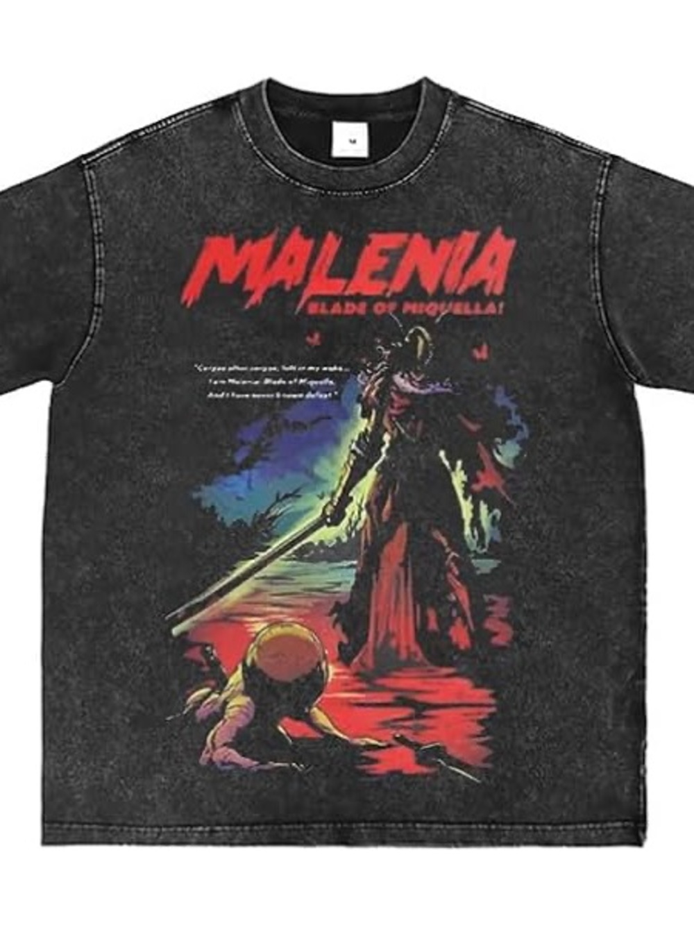 Malenia Graphic Black Washed Tee - Blade of Miquella Design